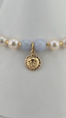 Duo de perles de culture et aigue marine