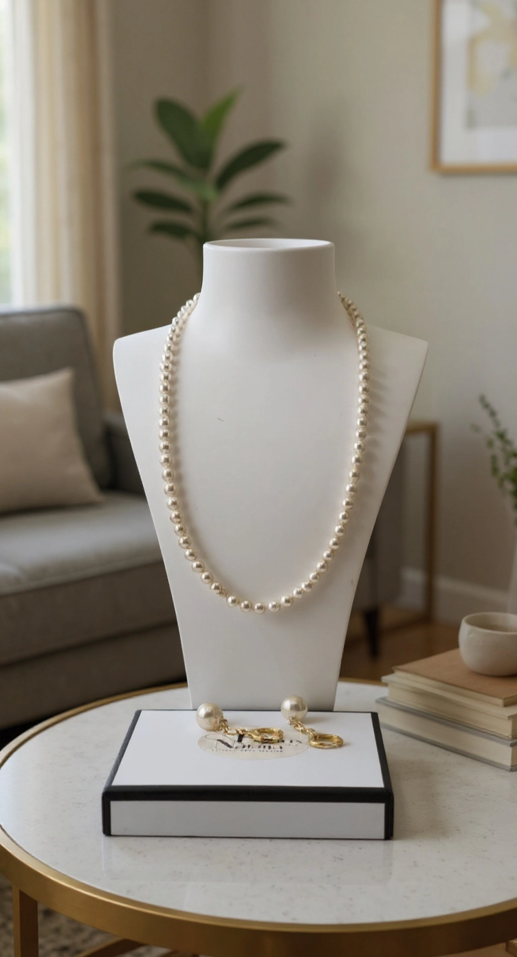 Collier en perles de culture rondes et blanches dans son écrin