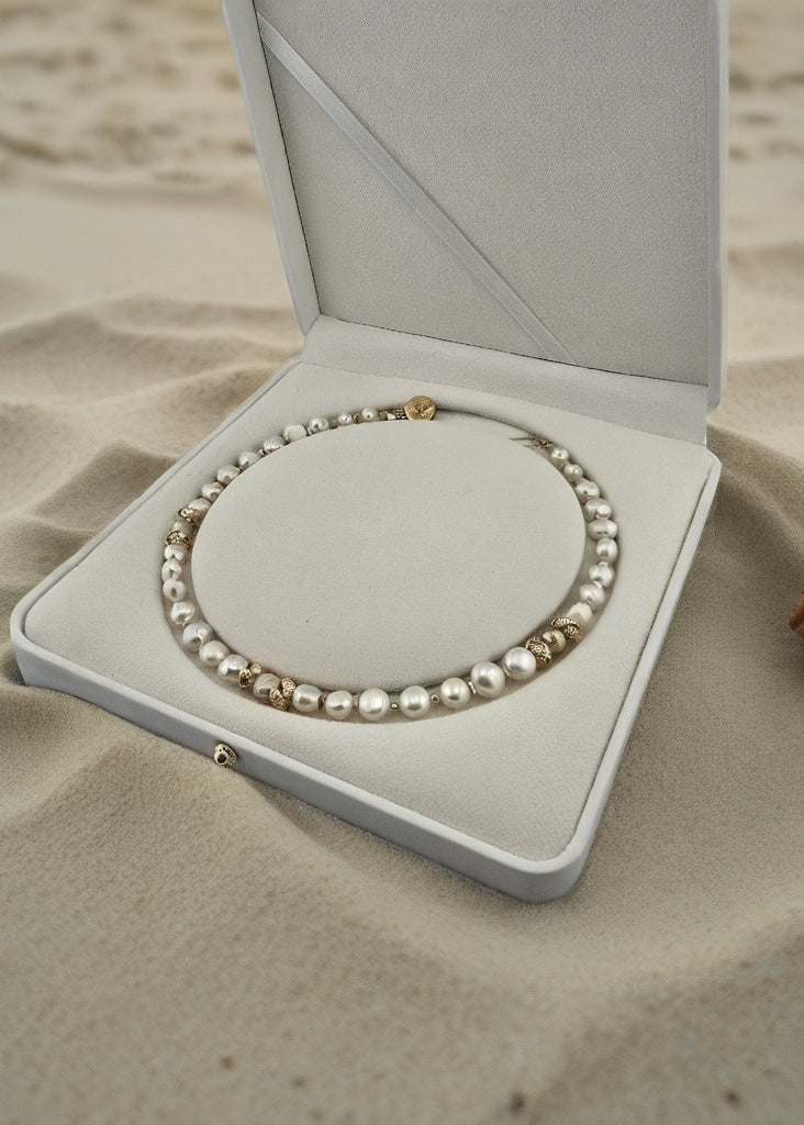 Collier perles de culture baroque et touches rosées