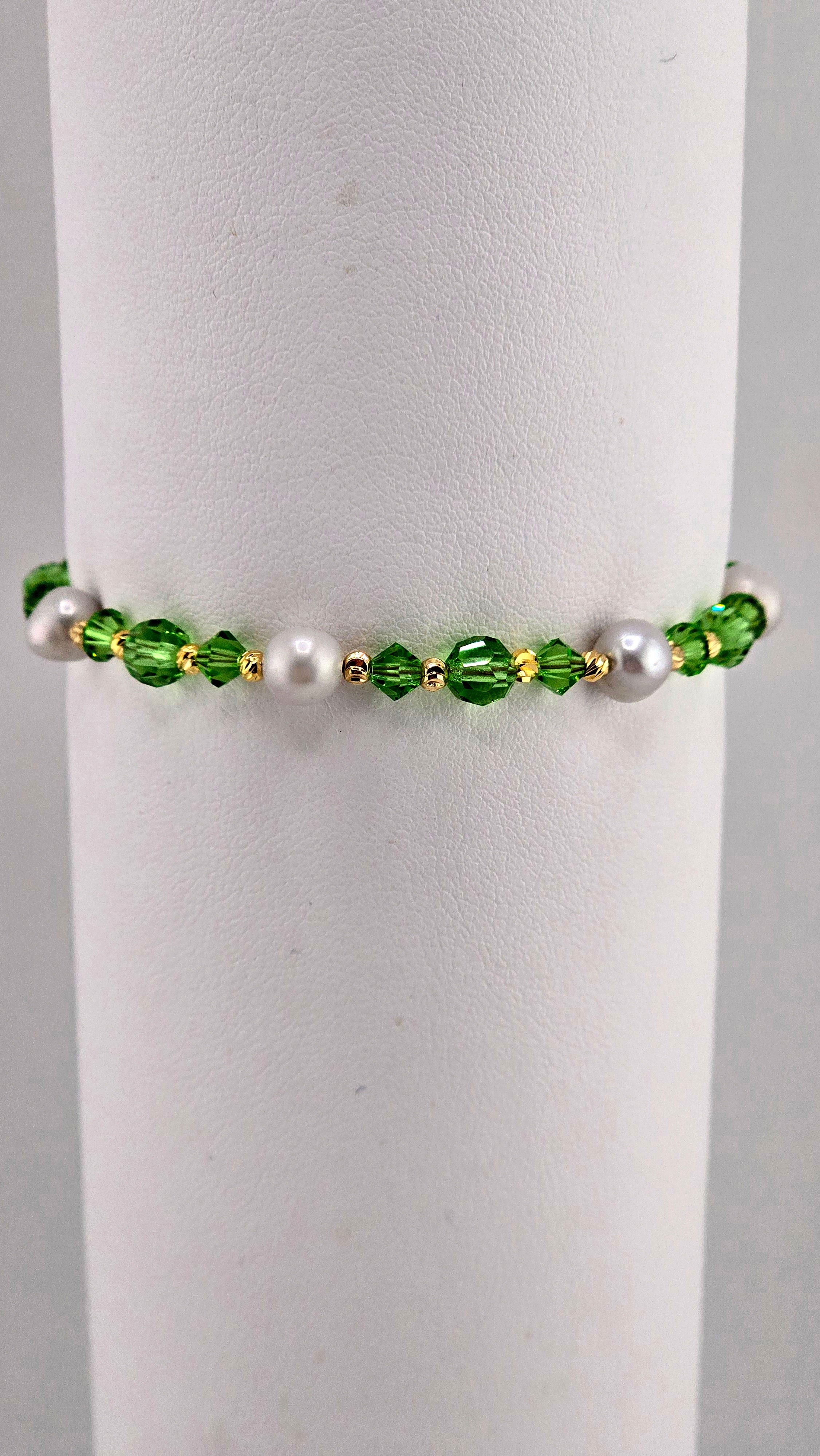 Bracelet en perles de culture cristaux verts