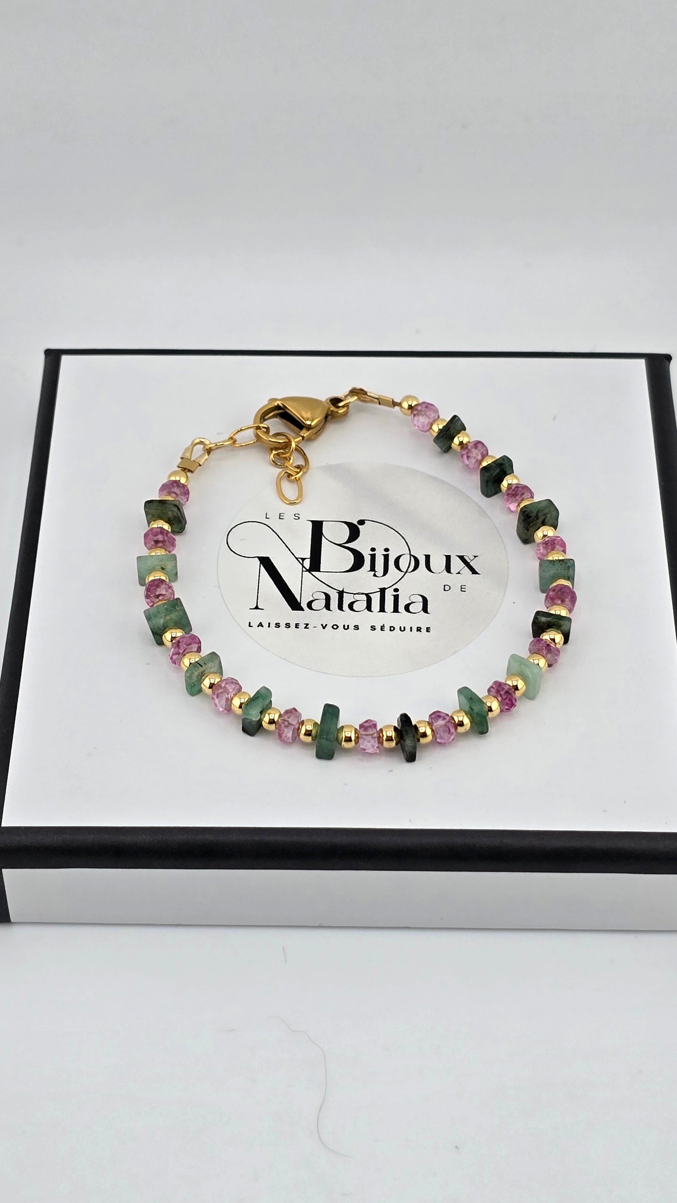 Bracelet en Topaze rose avec perles en vermeil rondes et lisses