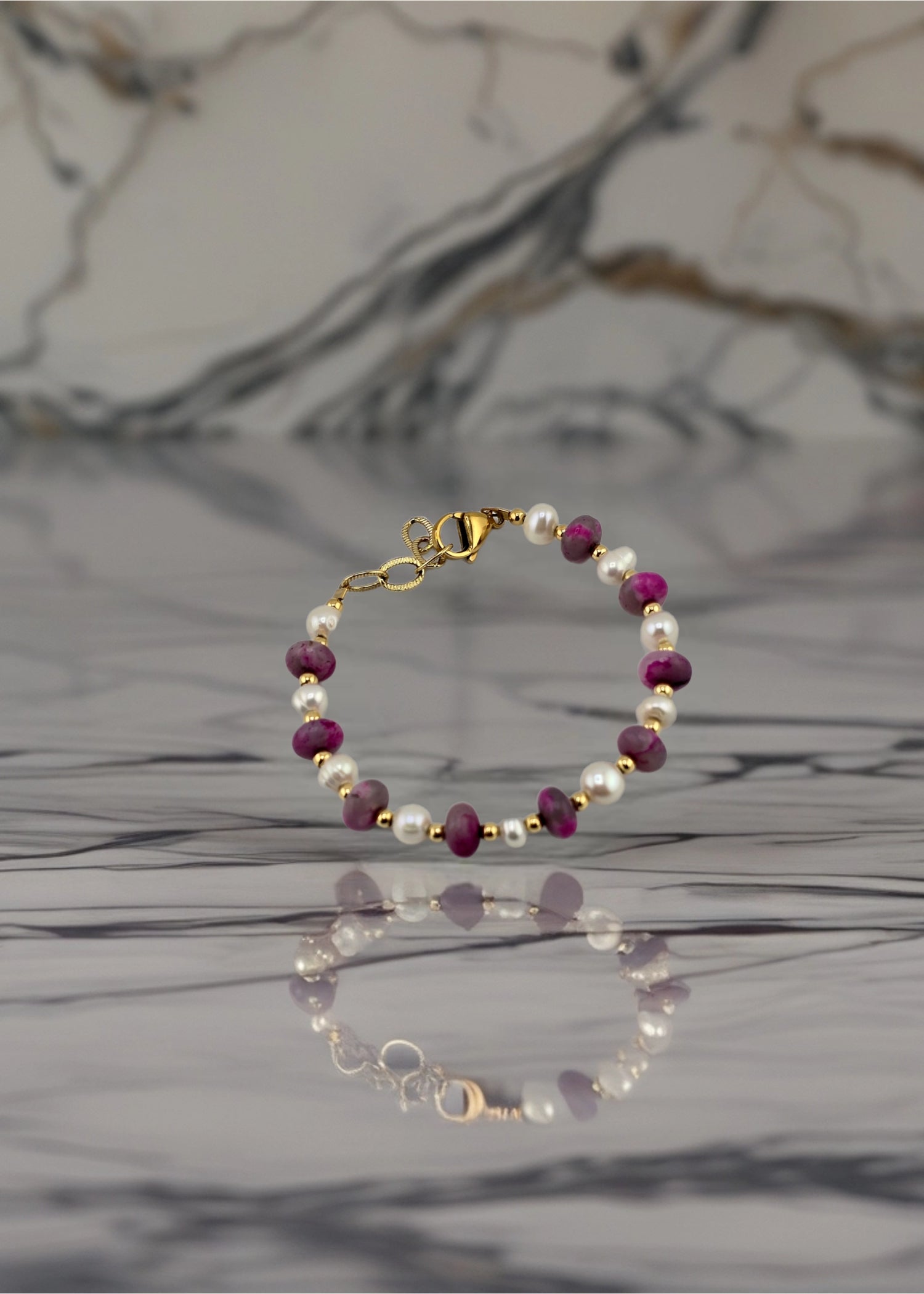 Bracelet Élégance en perles de culture et Jaspe rose