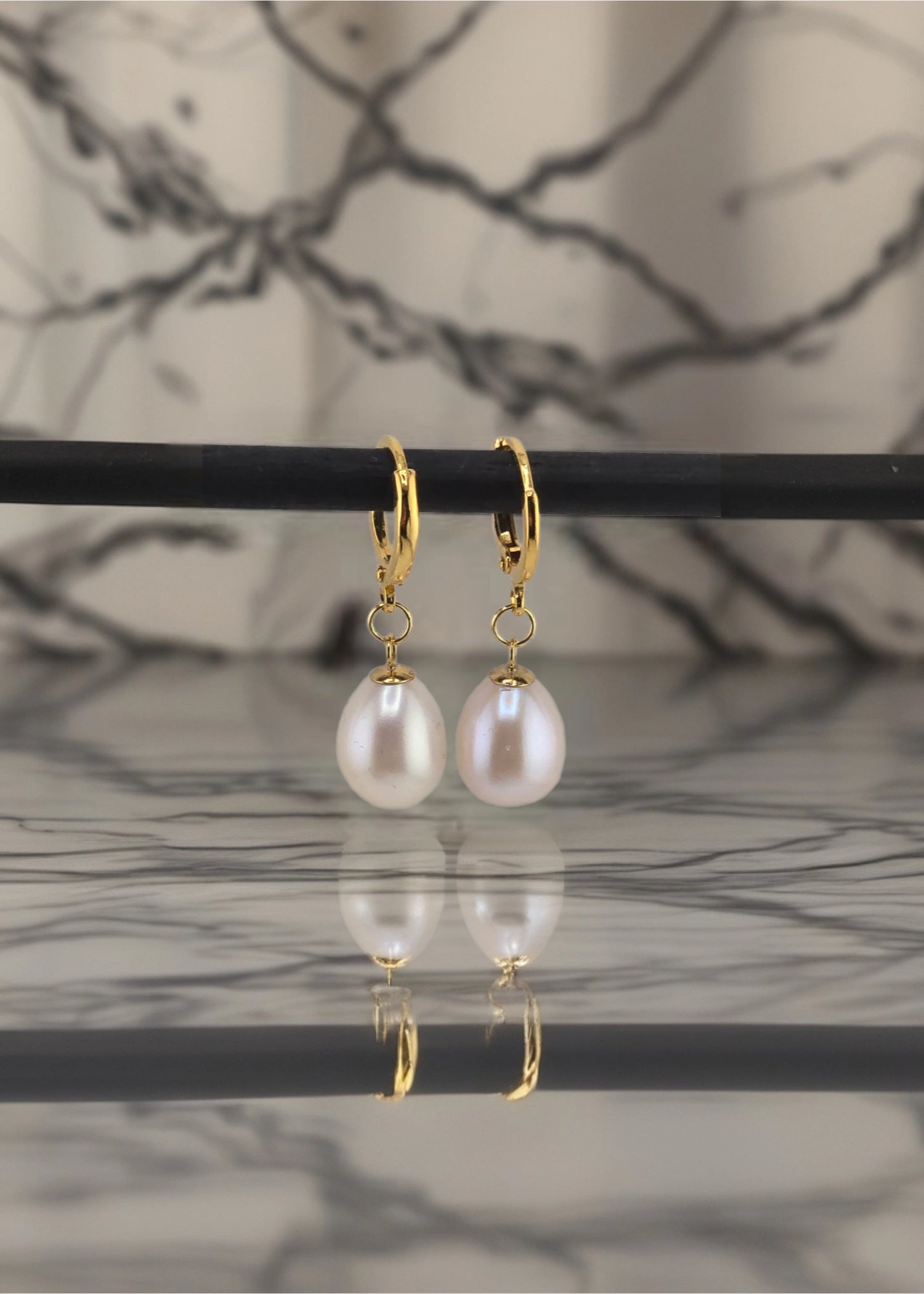 Boucles d oreilles en perles de culture olive et Vermeil (argent recouvert d'or 24k)