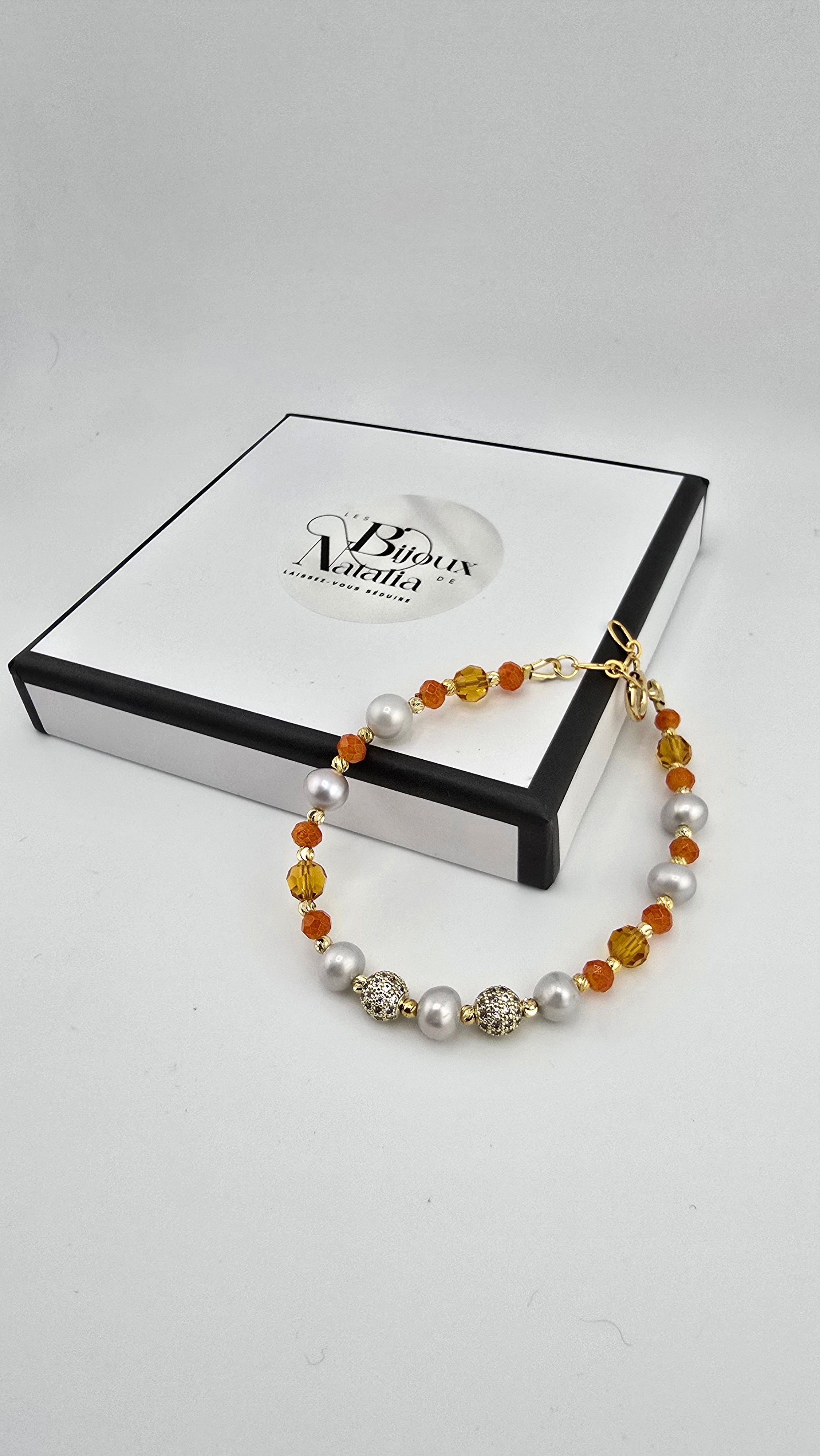 Bracelet en perles de culture et cristaux orange