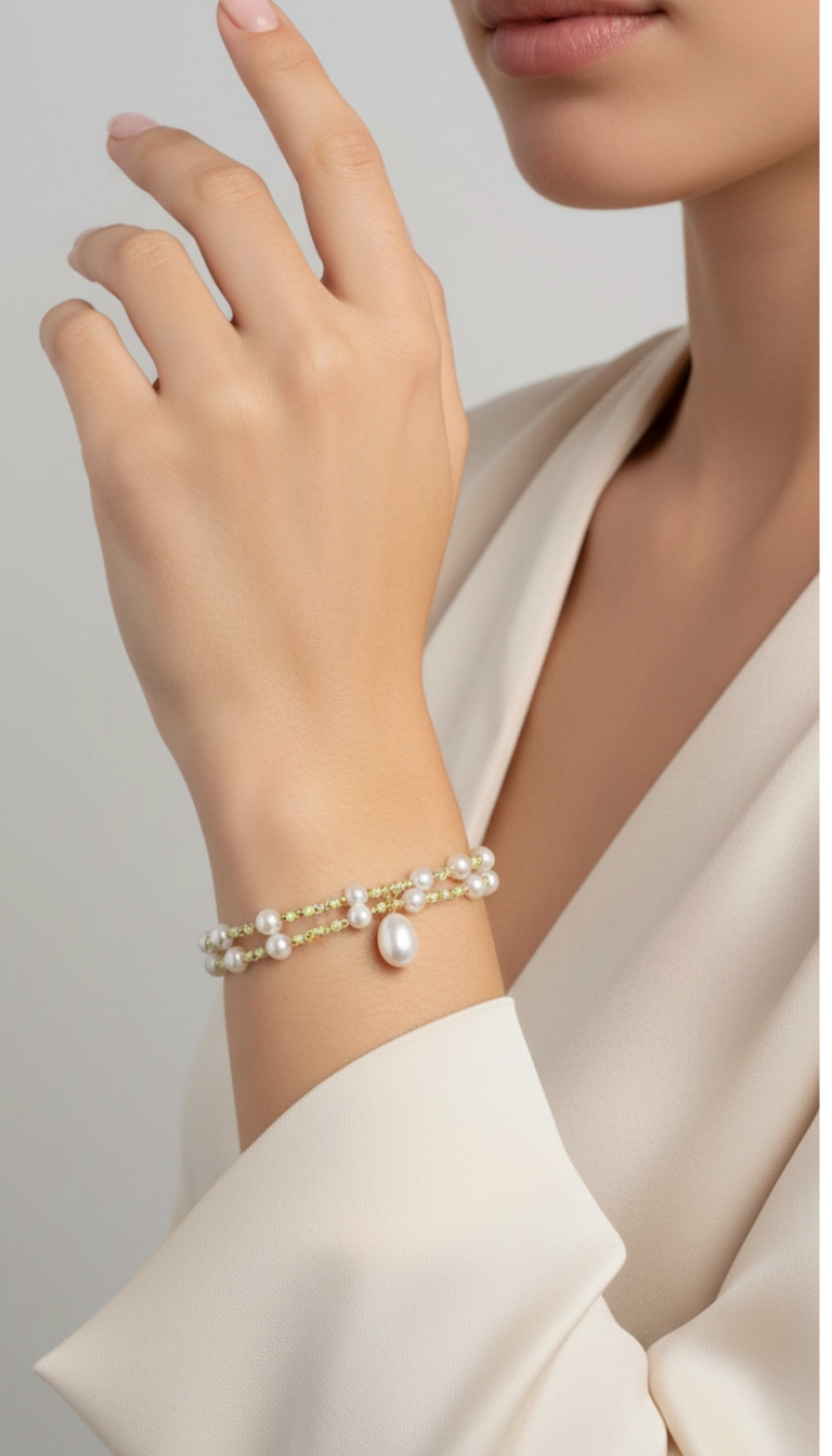 Bracelet deux brins avec perles de culture