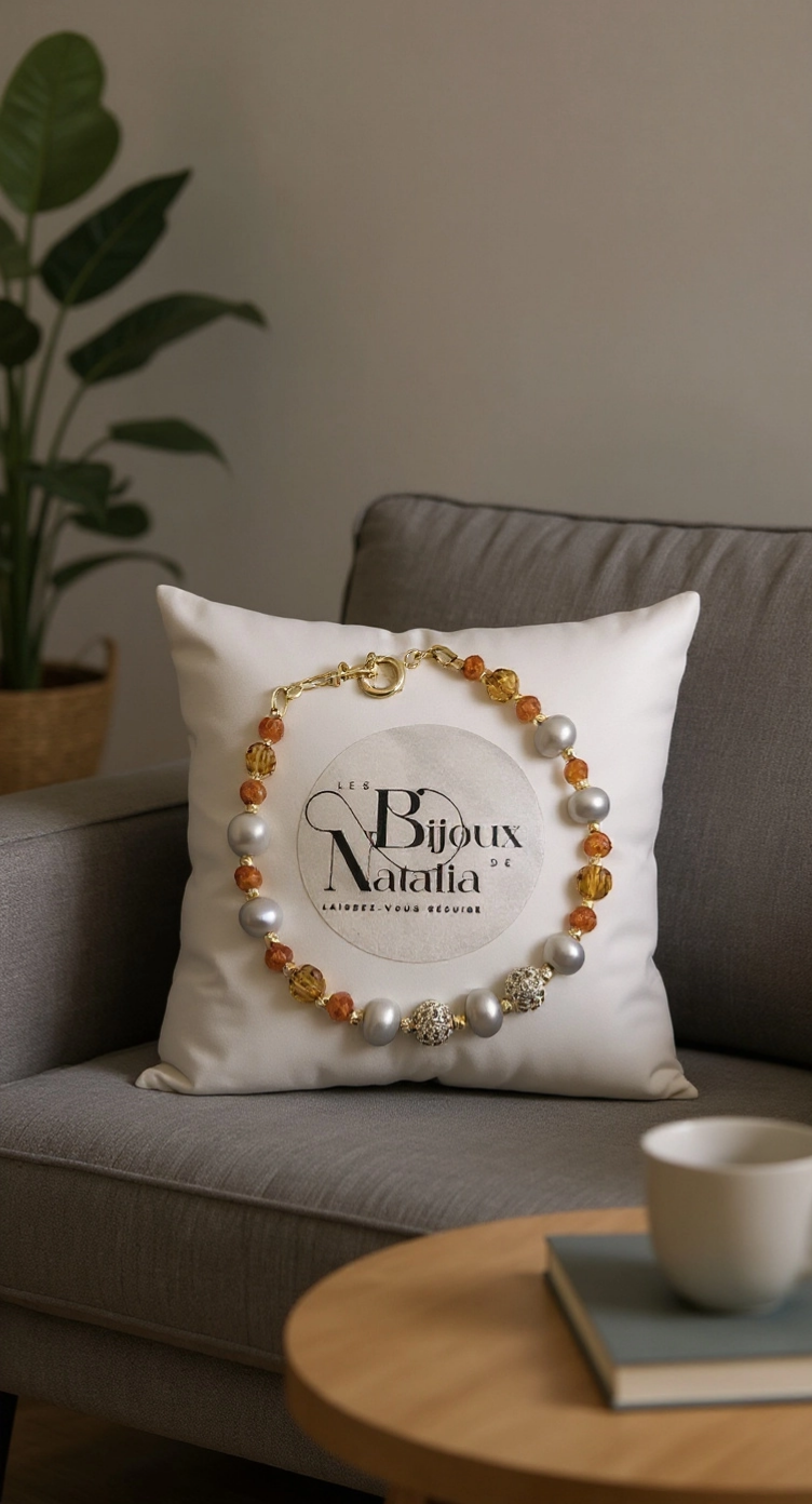 Bracelet en perles de culture et cristaux orange