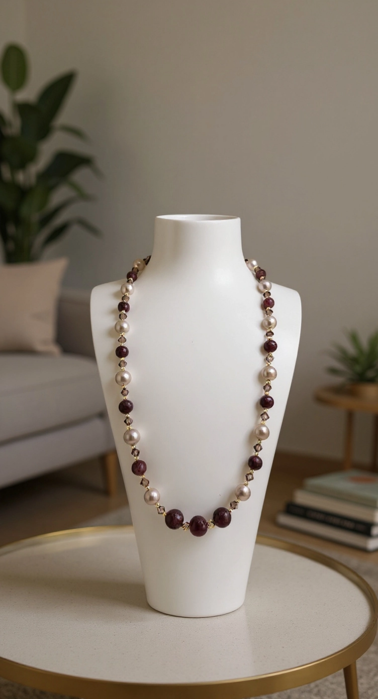 Collier éclat précieux en perles de culture et Rubis