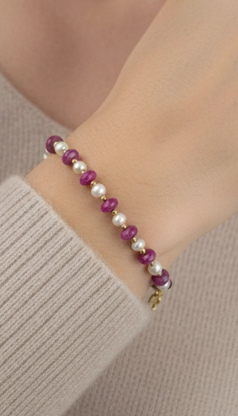 Bracelet Élégance en perles de culture et Jaspe rose