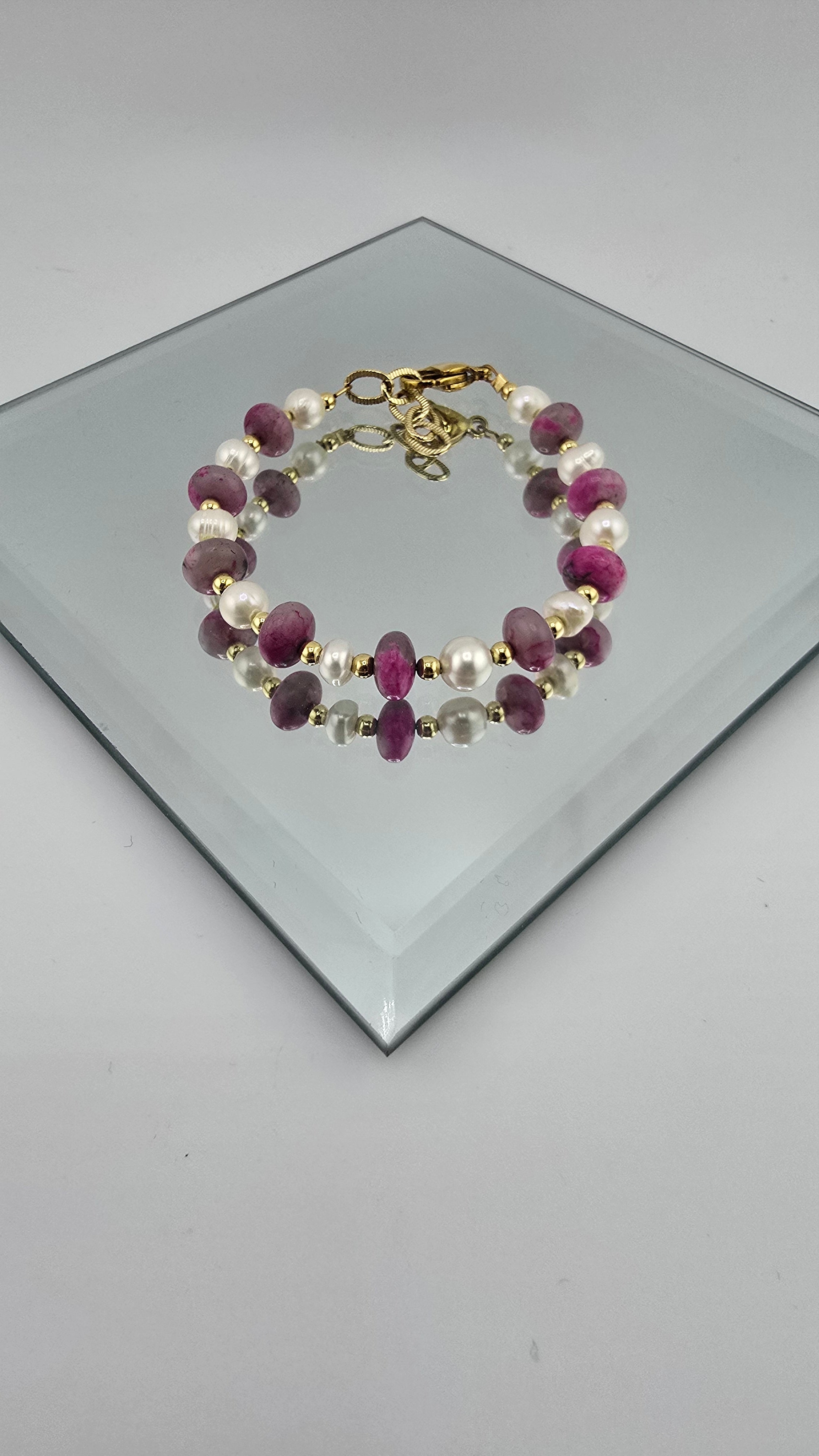 Bracelet Élégance en perles de culture et Jaspe rose