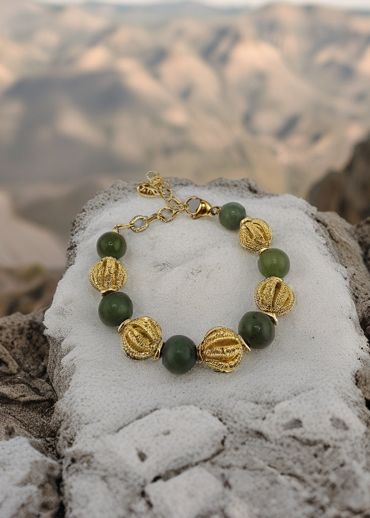 Bracelet en Agate et perles en plaqué or