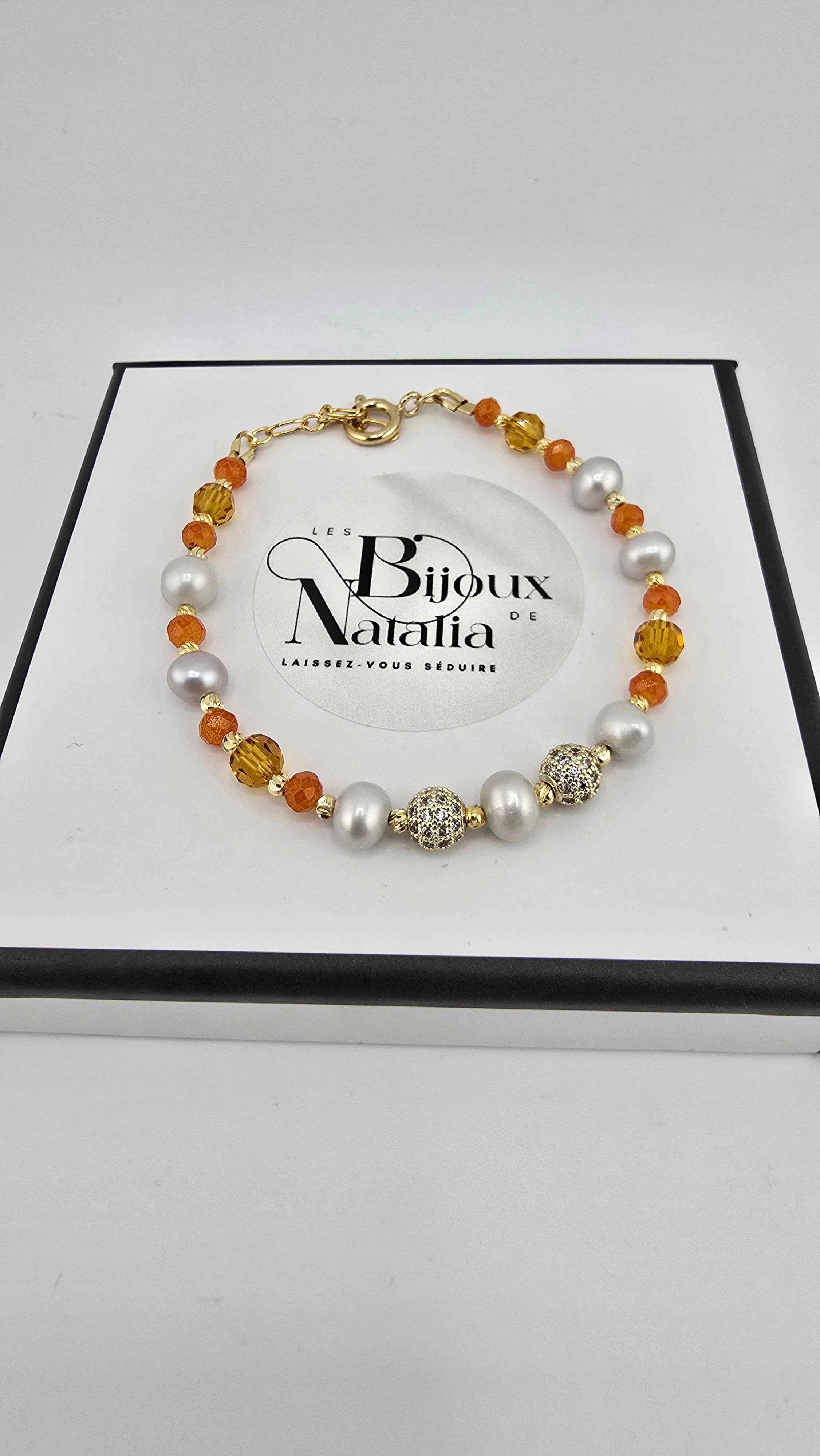 Bracelet en perles de culture et cristaux orange