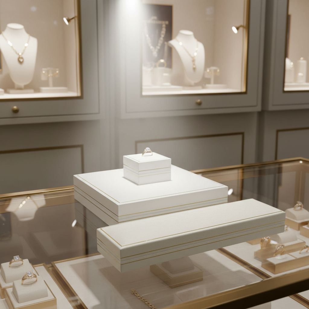 DECOUVREZ NOS ECRINS BLANCS AVEC LISERE OR: L'ELEGANCE POUR VOS BIJOUX DE MARIAGE.