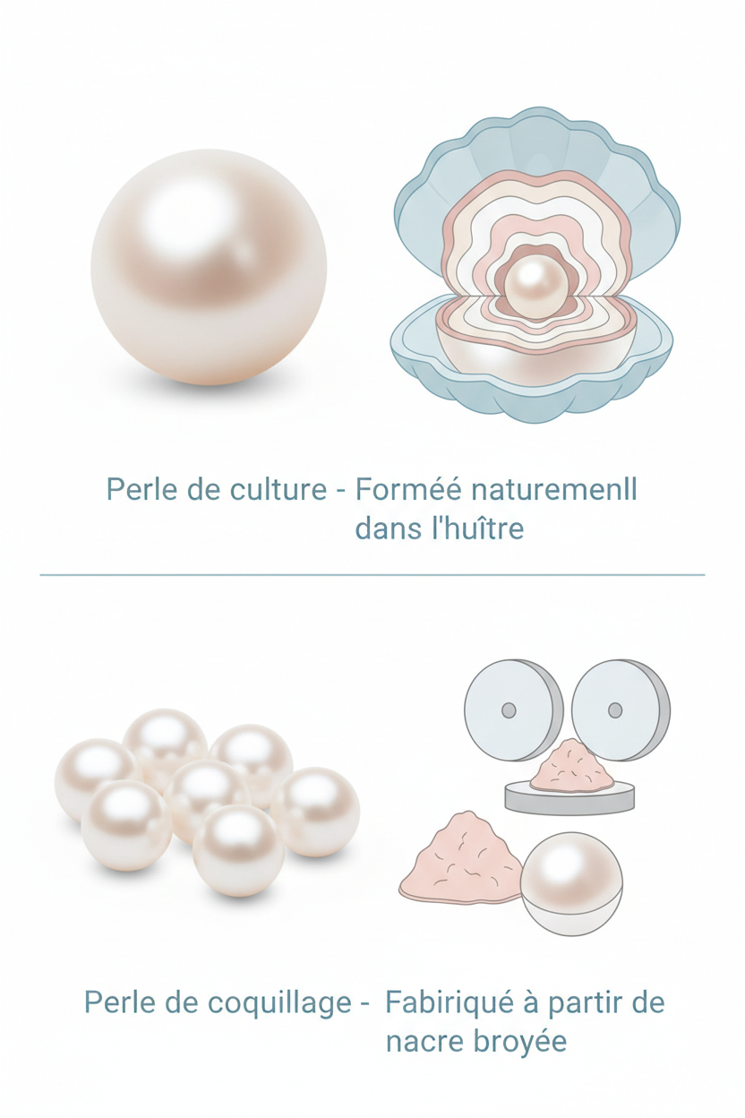 DIFFERENCE ENTRE LES PERLES DE CULTURE ET LES PERLES DE COQUILLAGE