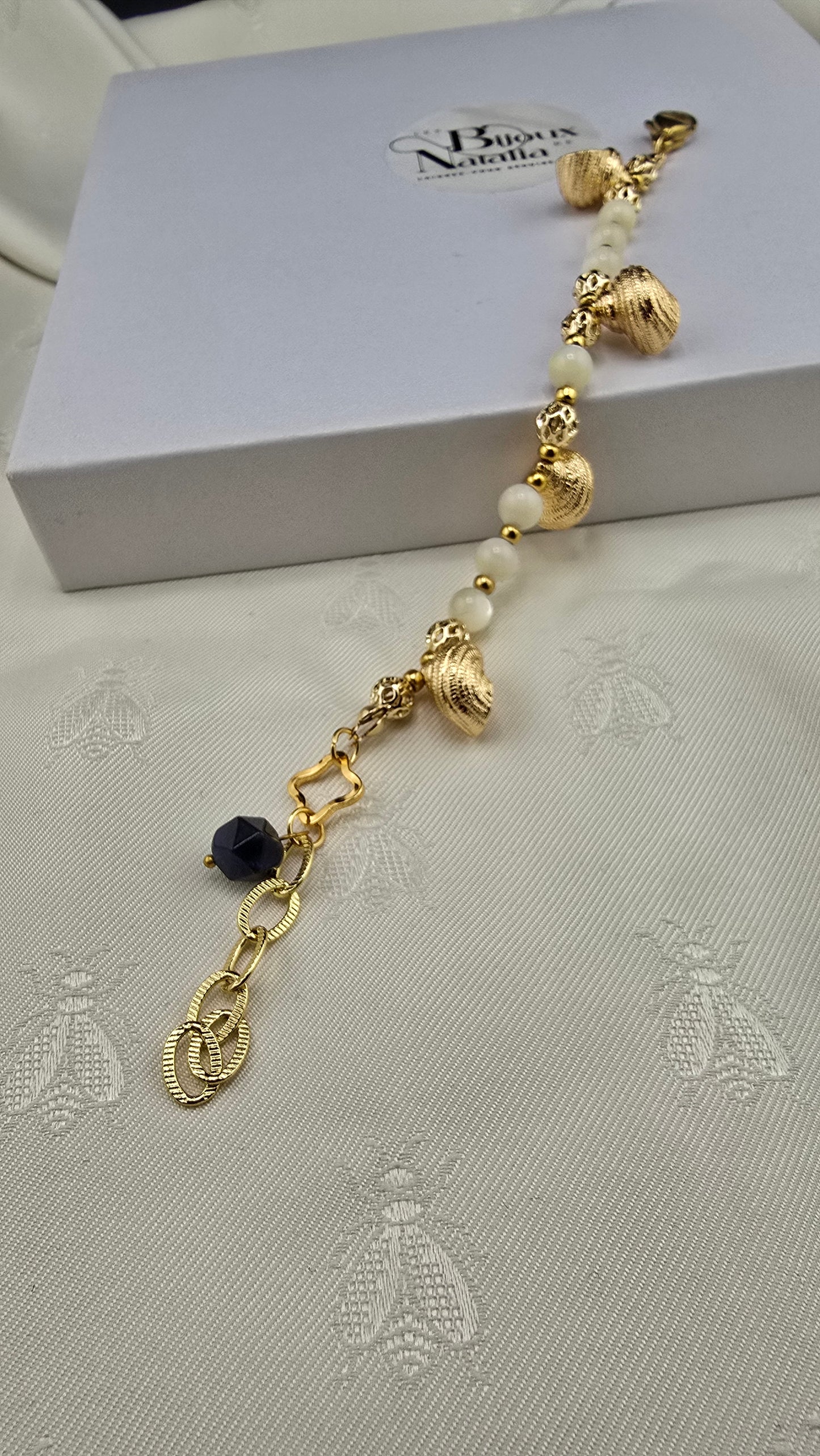 Mother-of-pearl and 14-carat gold-plated bracelet