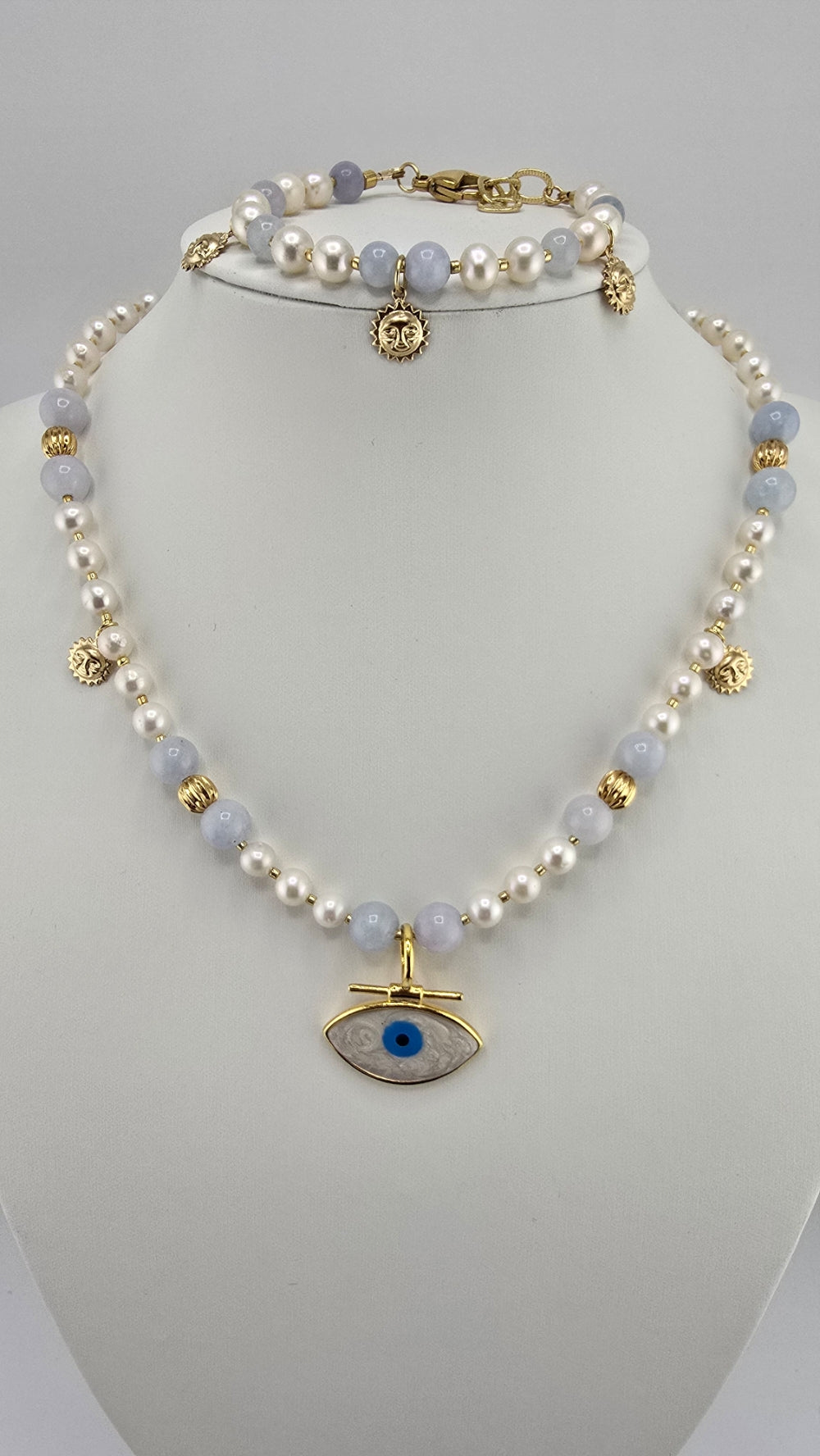 Duo de perles de culture et aigue marine