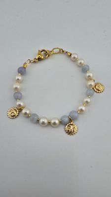 Duo de perles de culture et aigue marine