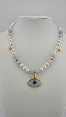 Duo de perles de culture et aigue marine