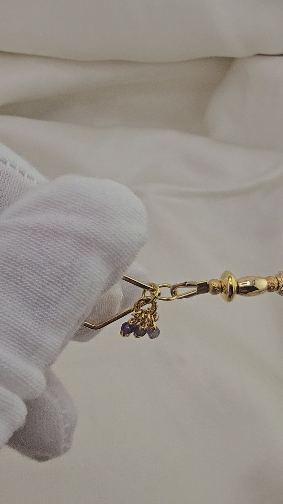 Collier en perles de culture olive et petites Améthyste