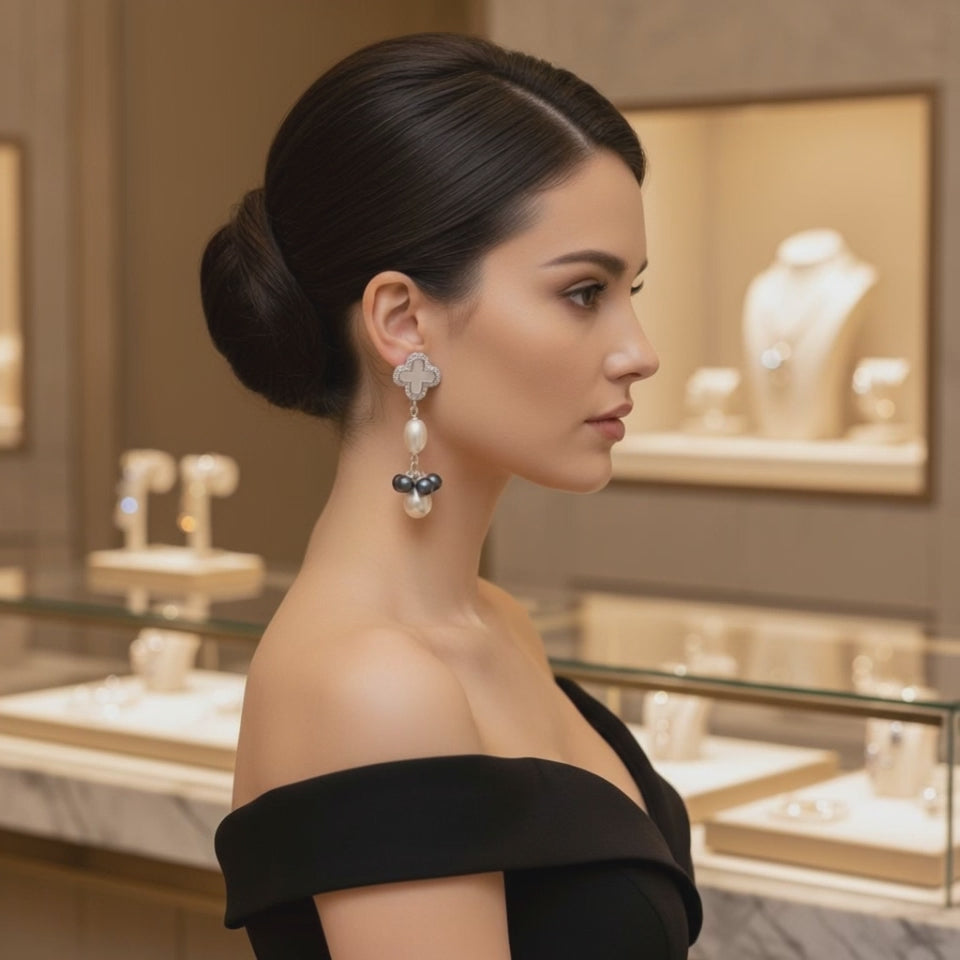 Boucles d oreilles en platine et Swarovski