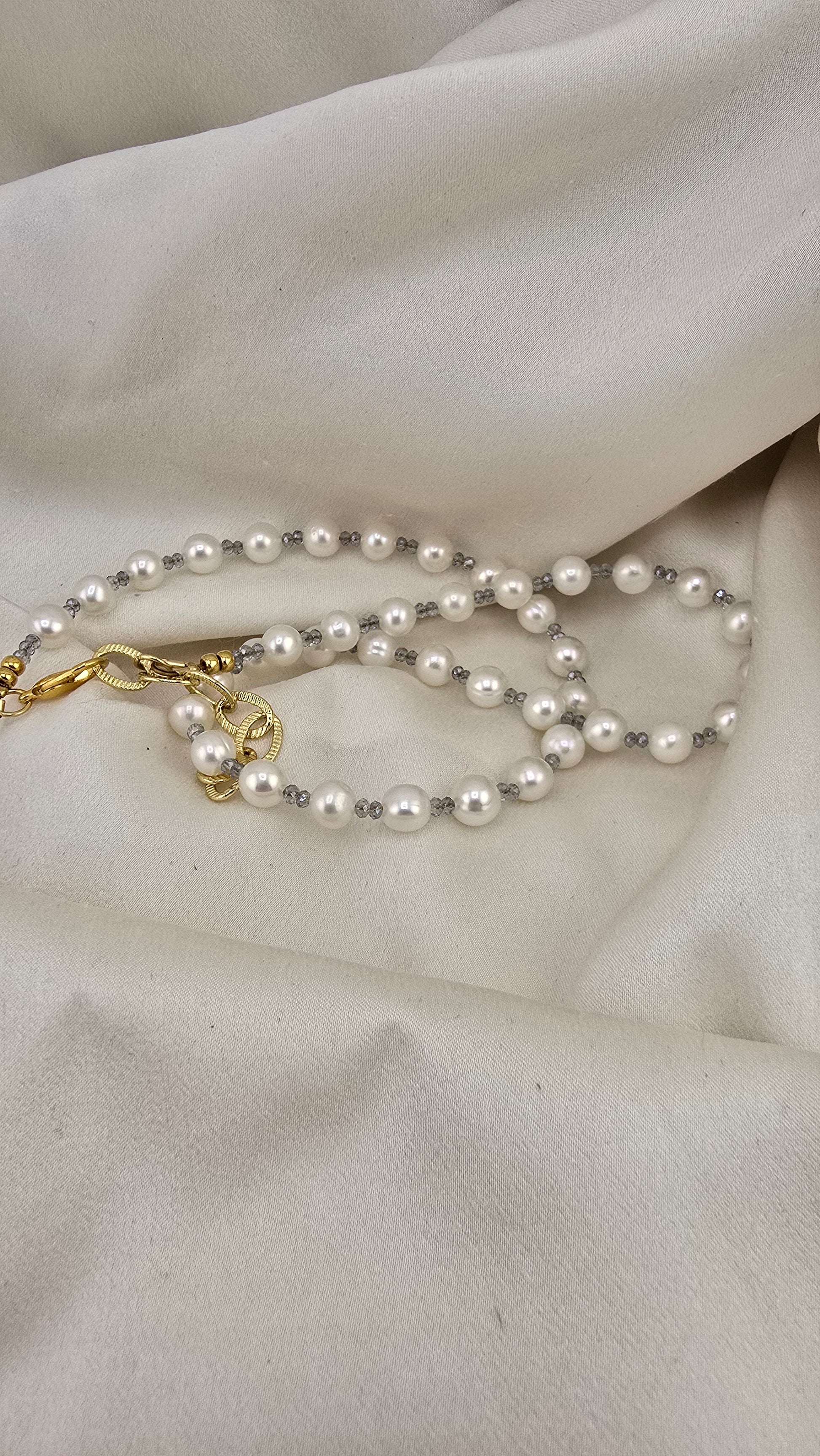 Collier avec perles de culture et Aigue marine dans son coffret prestige