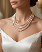 collier à trois rangs de perles de culture rondes blanches - vue 2
