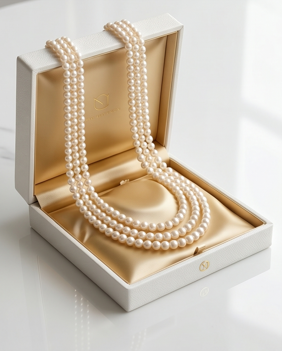 collier à trois rangs de perles de culture rondes blanches