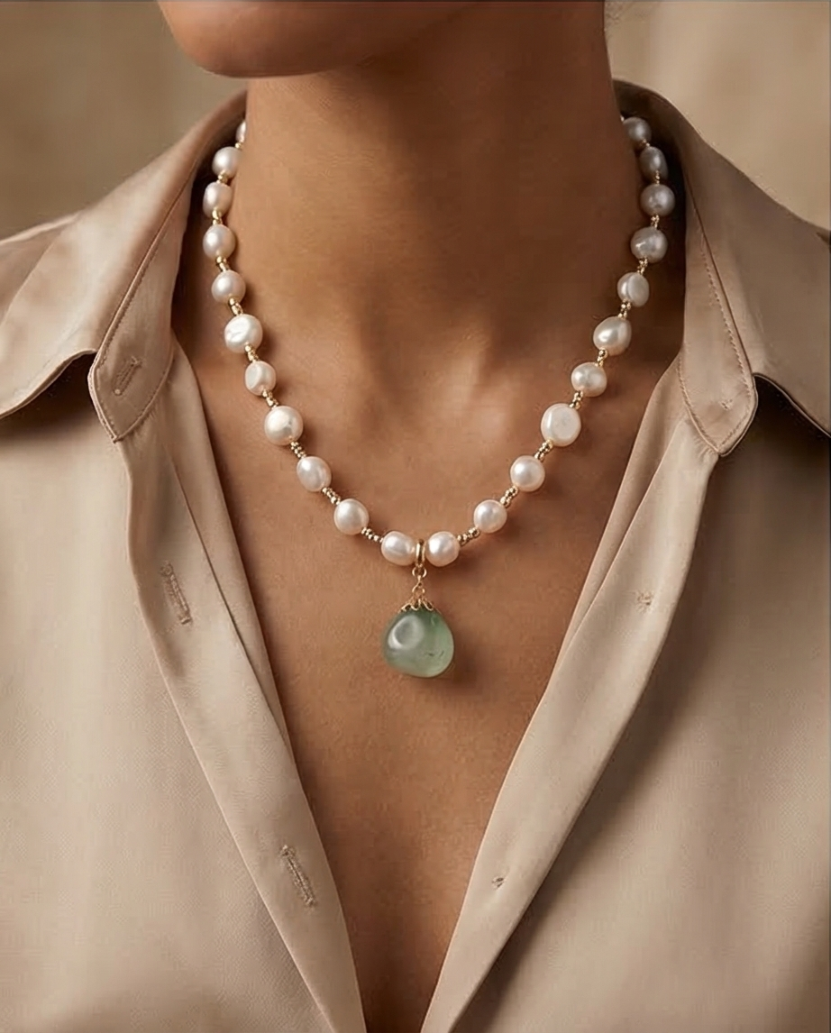 Collier et son pendentif en Agate verte