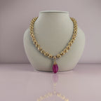 Collier Plaqué or et son pendentif en agate rose