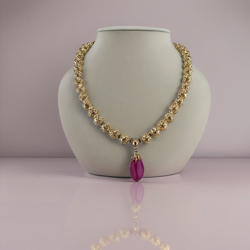 Collier Plaqué or et son pendentif en agate rose