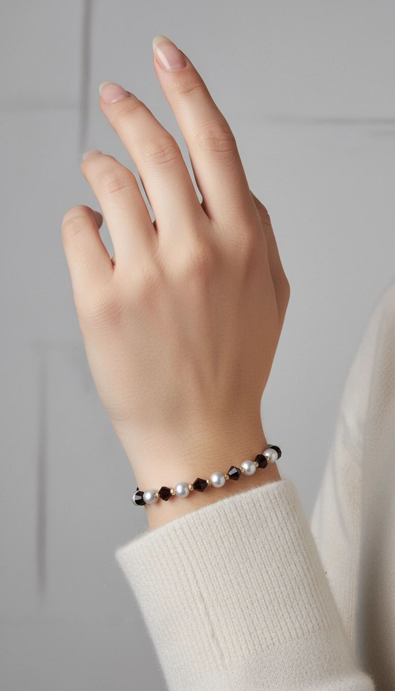 Bracelet en bordeaux très fonce et blanc