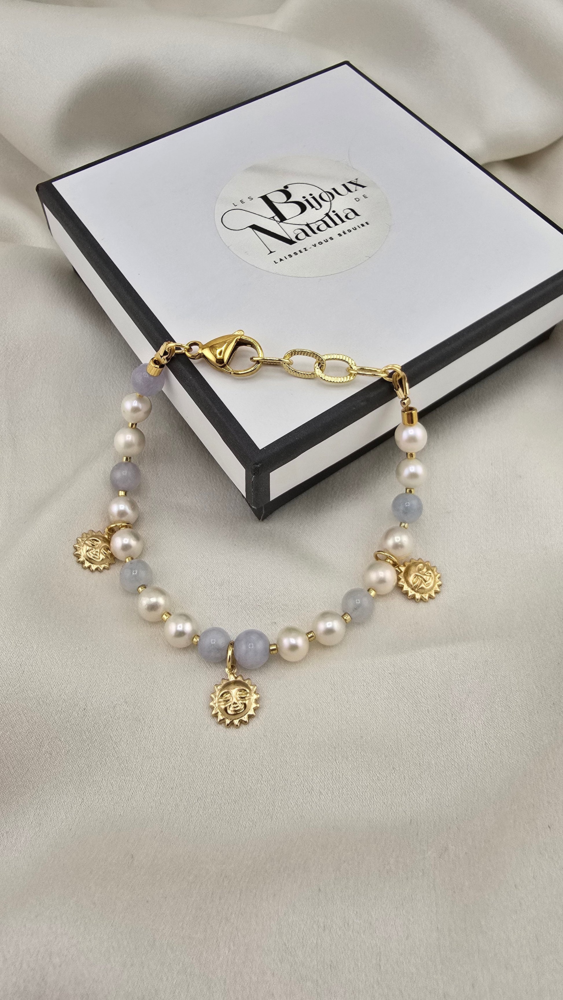 Bracelet en perles de culture et aigue marine