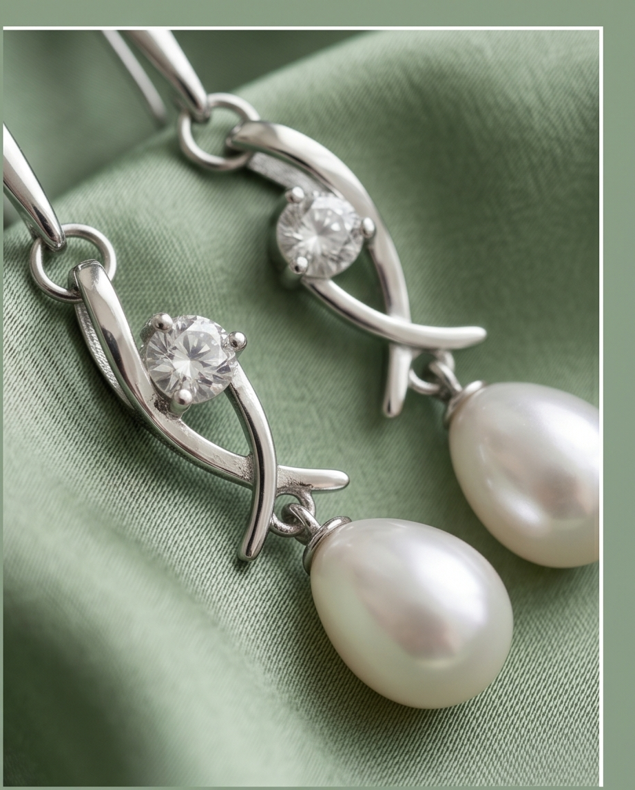White and olive cultured pearl earrings