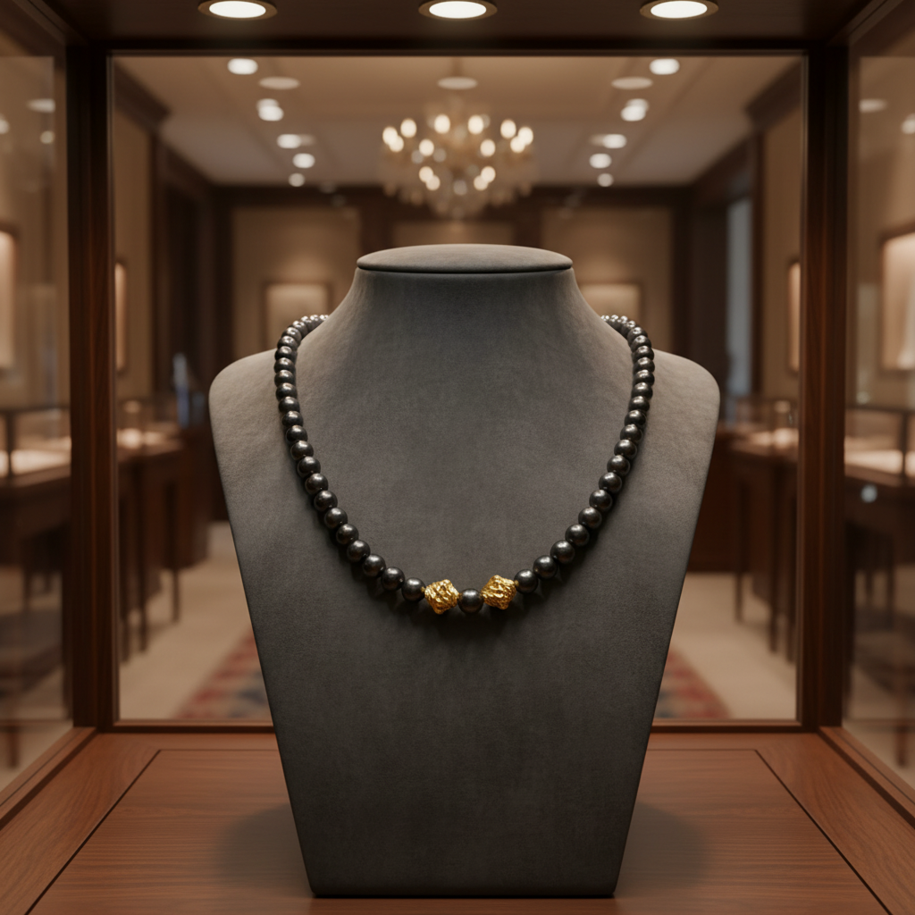 Collier en perles de culture bleu foncé et vermeil