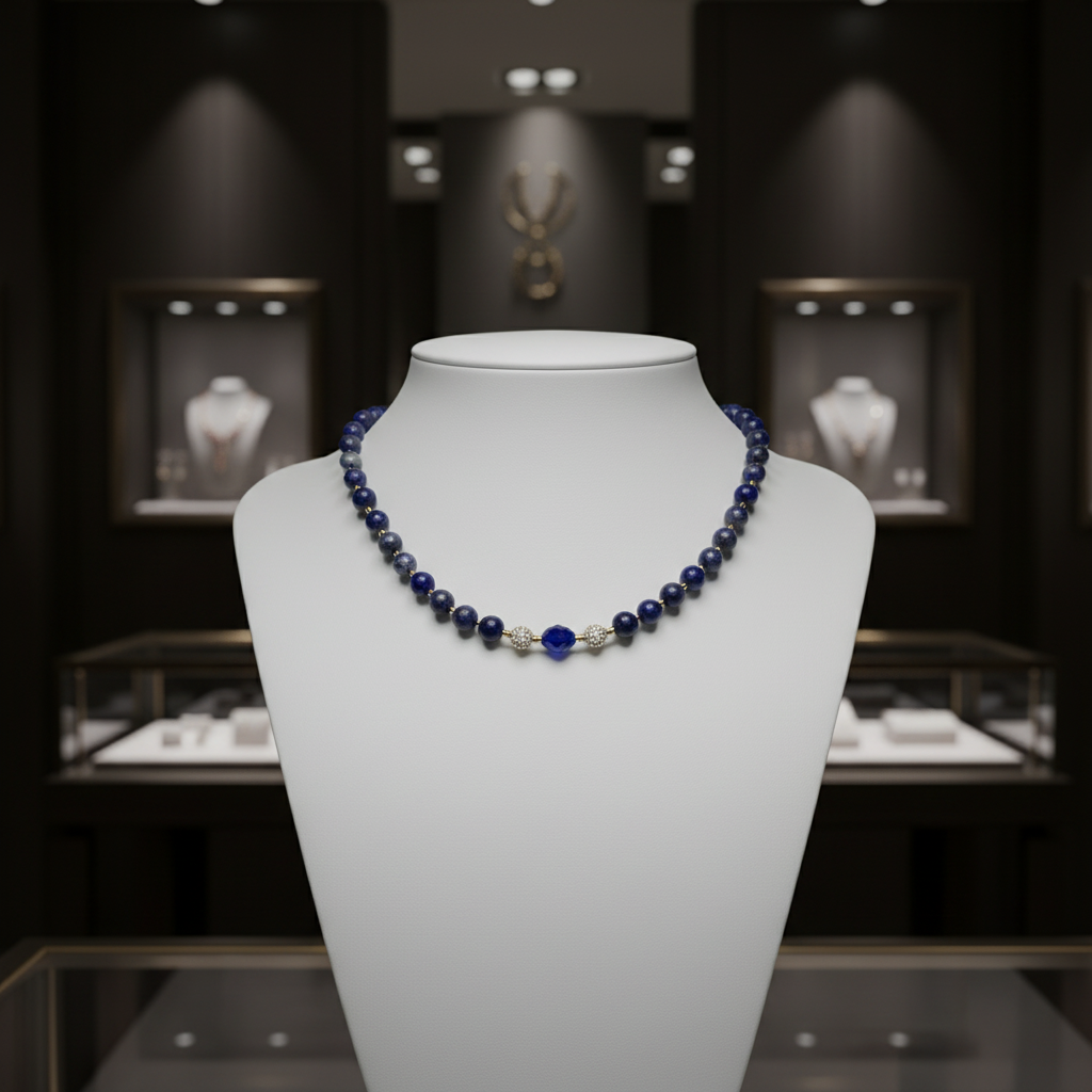Collier en Lapis-Lazuli  et perles strass