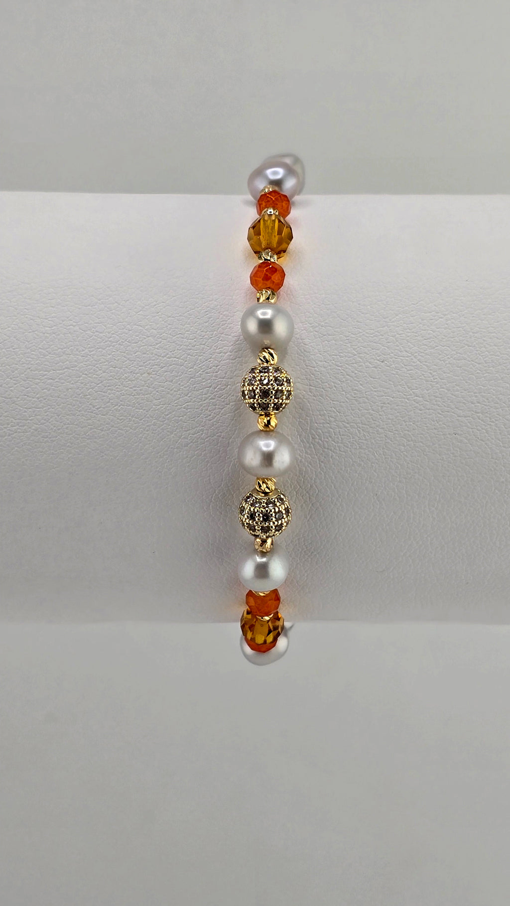 Bracelet en perles de culture et cristaux orange