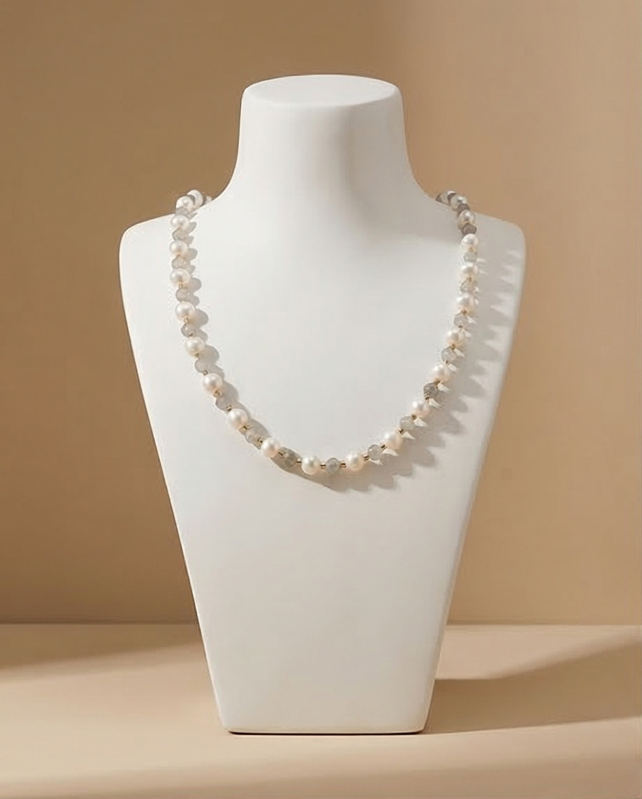 Lumière précieuse - collier perles de culture et labradorite