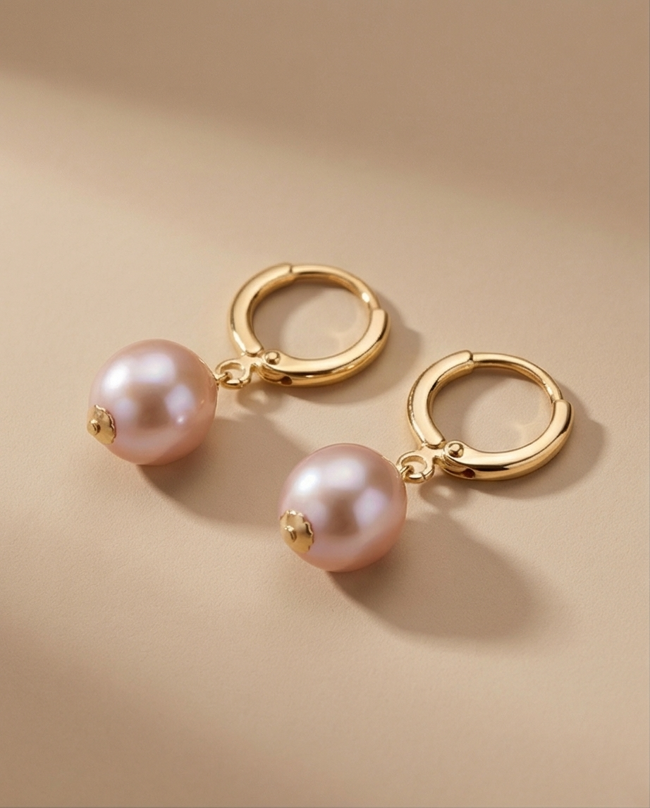 Boucles d oreilles en perles de culture mauve et Vermeil
