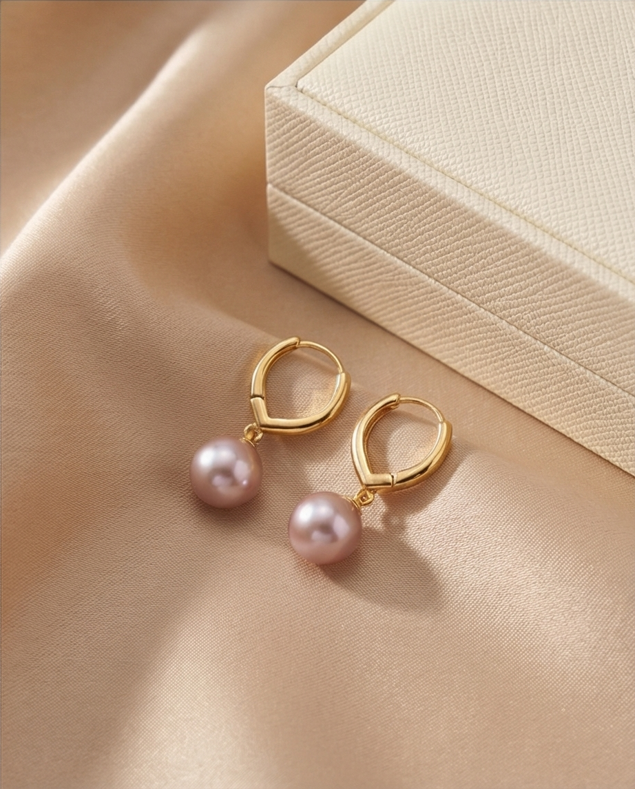 Boucles d’oreilles avec perles de culture rose