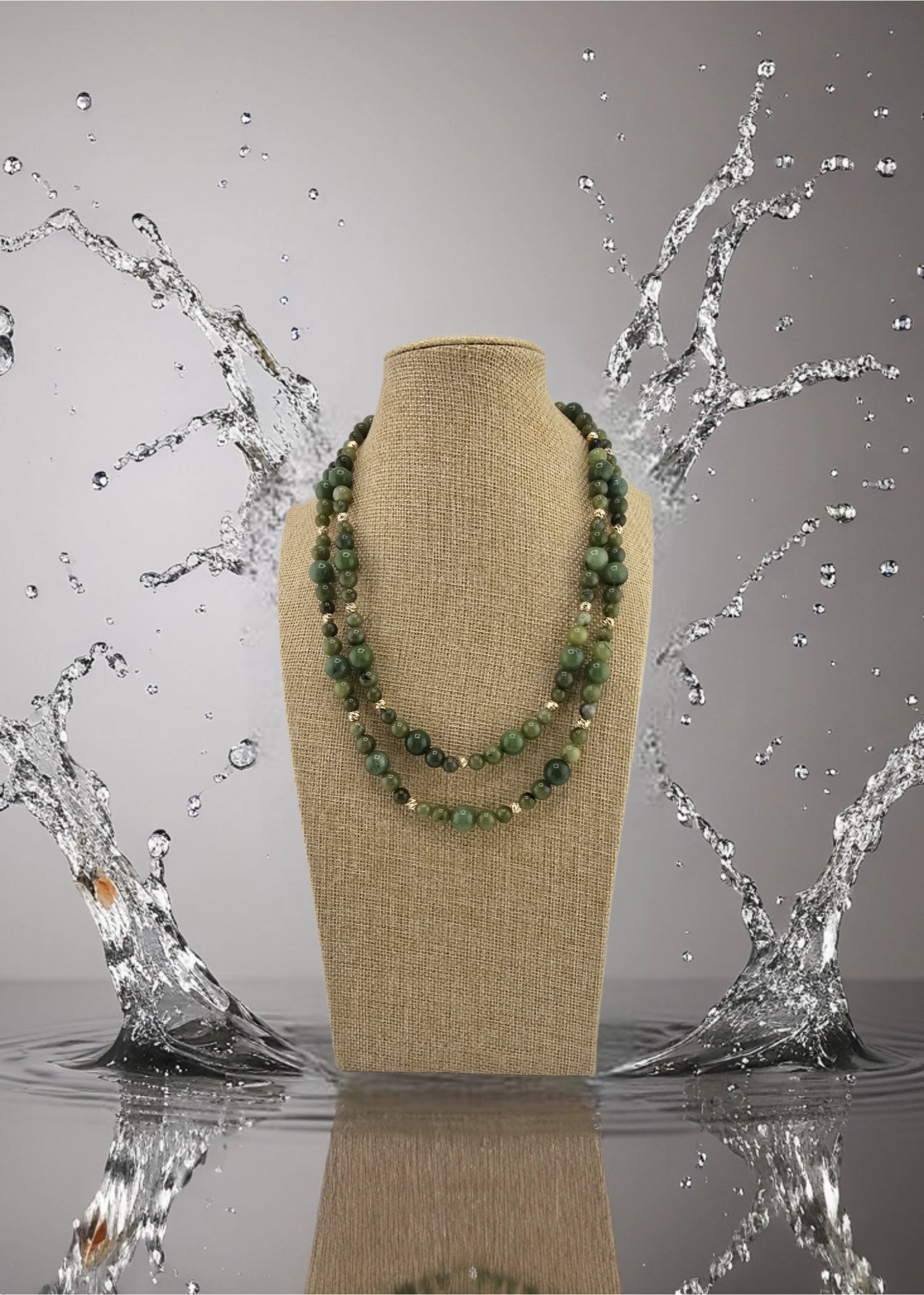Collier deux rangs en Agate vert