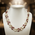 Collier de 3 rangs de perles de culture et rhodonite