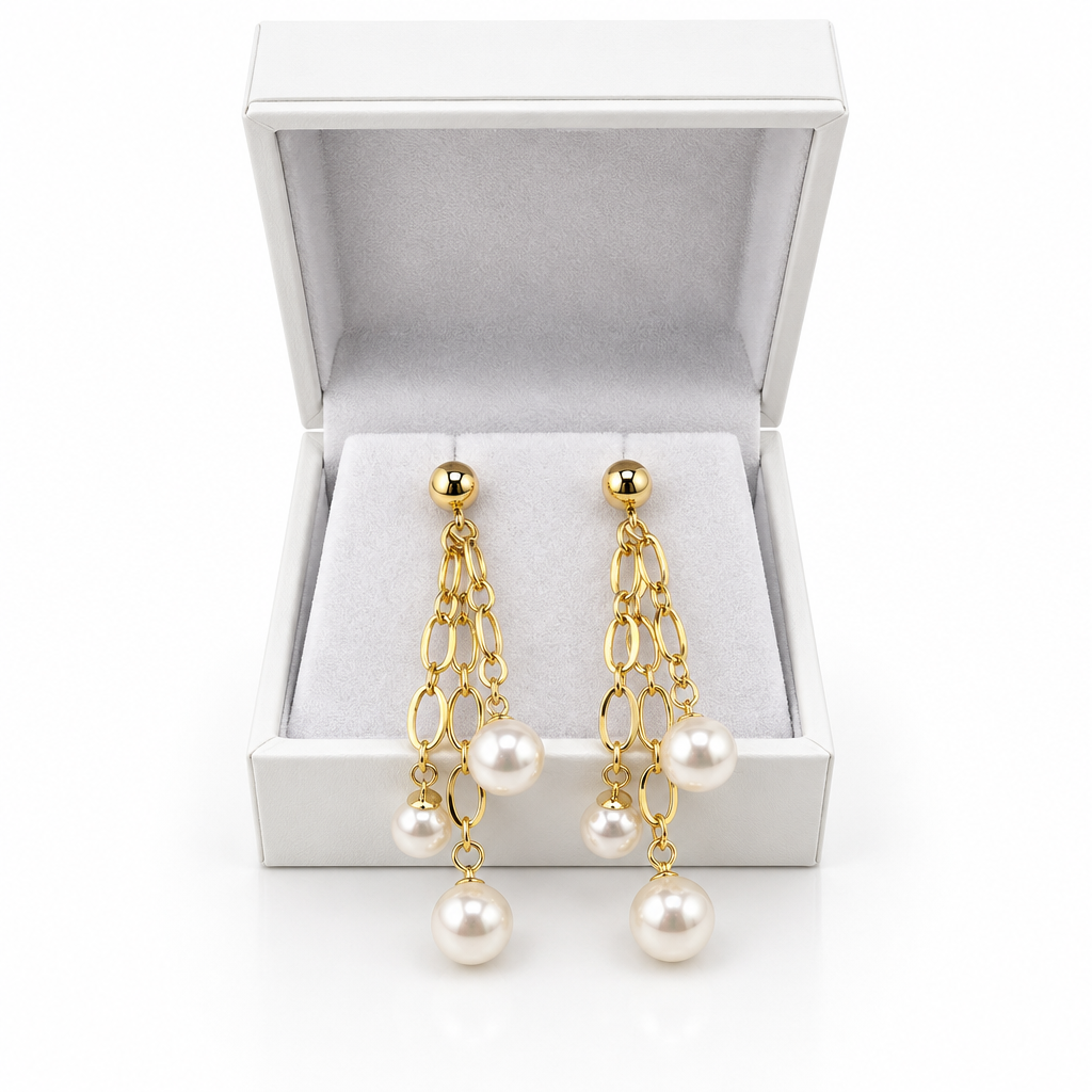 Boucles d'oreilles en plaque or 24k et perles de culture - Lumiere des 3 cascades
