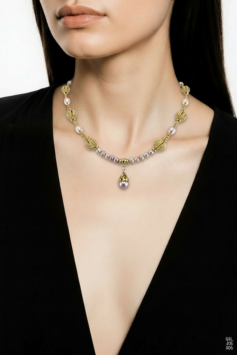 Collier en perles de culture rose