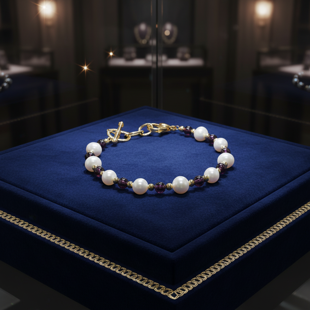 Bracelet en perles de culture et grenat