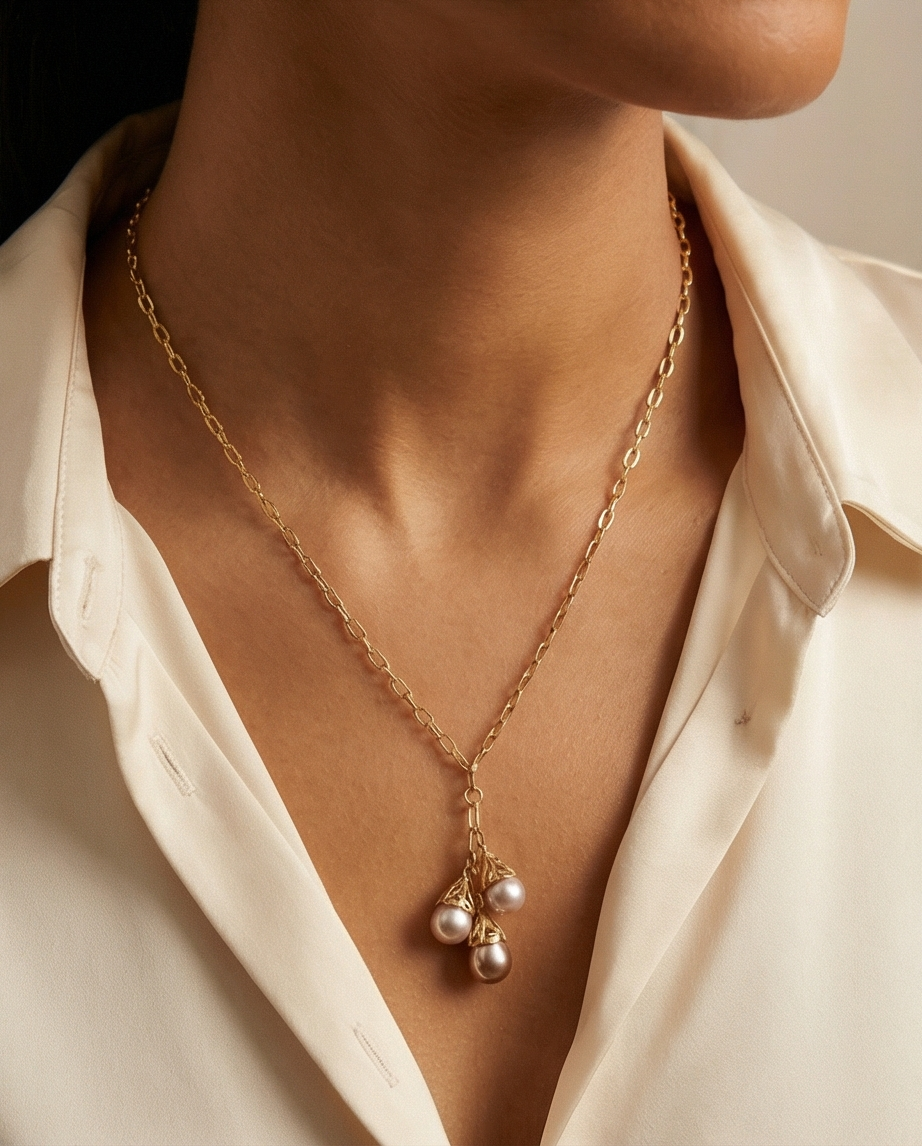 Collier exceptionnel en plaqué or 24k et perles prestigieuses