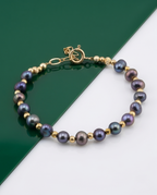 Navy blue and vermeil cultured pearl bracelet