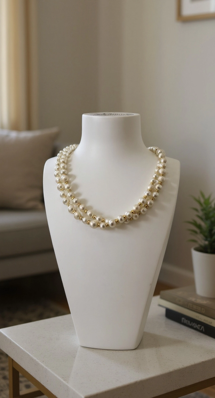Collier avec deux rangs de perles de culture blanches dans son écrin