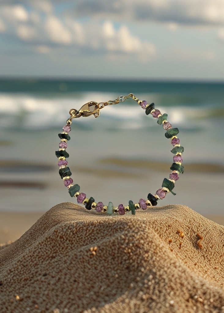 Bracelet en Topaze rose avec perles en vermeil rondes et lisses