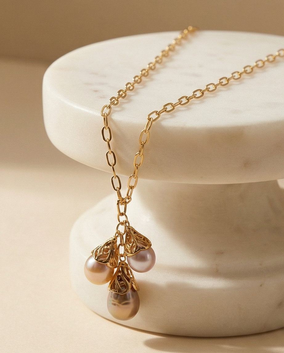 Collier exceptionnel en plaqué or 24k et perles prestigieuses