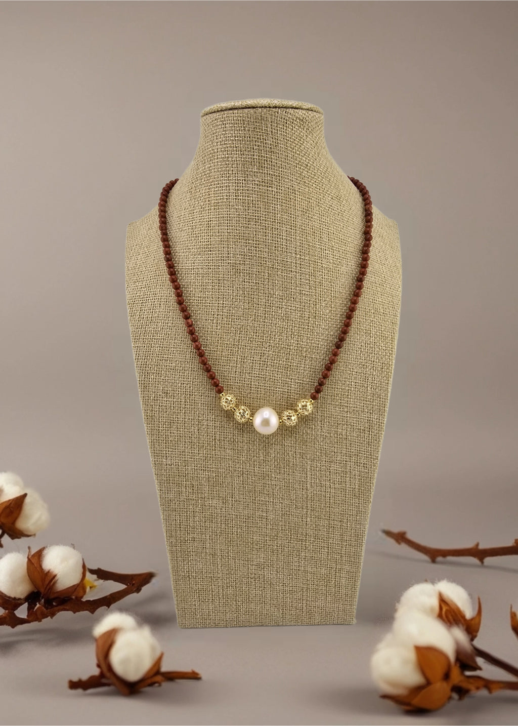 Collier en Jaspe rouge et pendentif perle de culture baroque