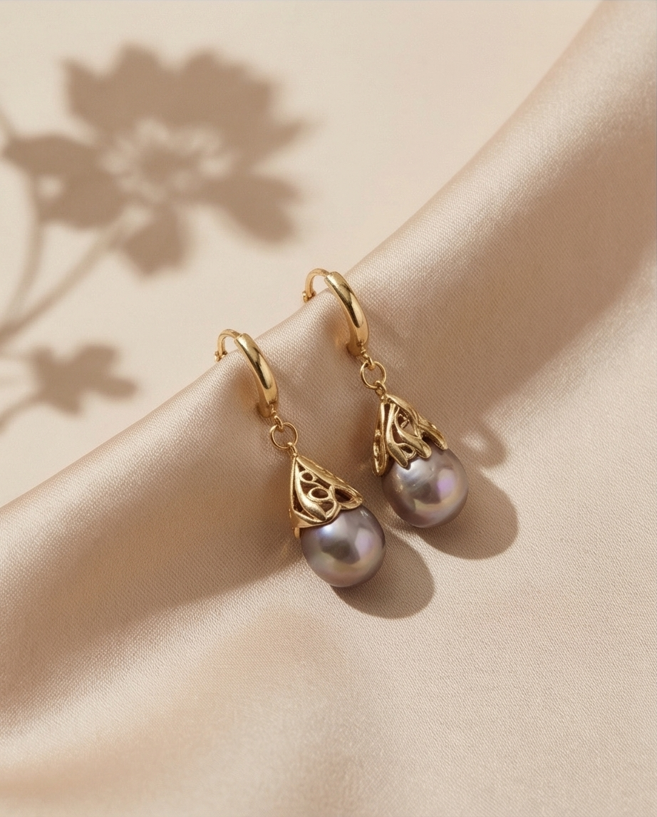 Boucles d'oreilles avec perles de culture baroque
